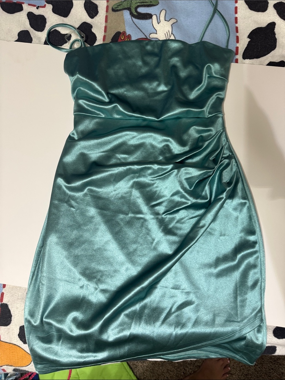 Windsor Satin Strapless Teal Mini Dress